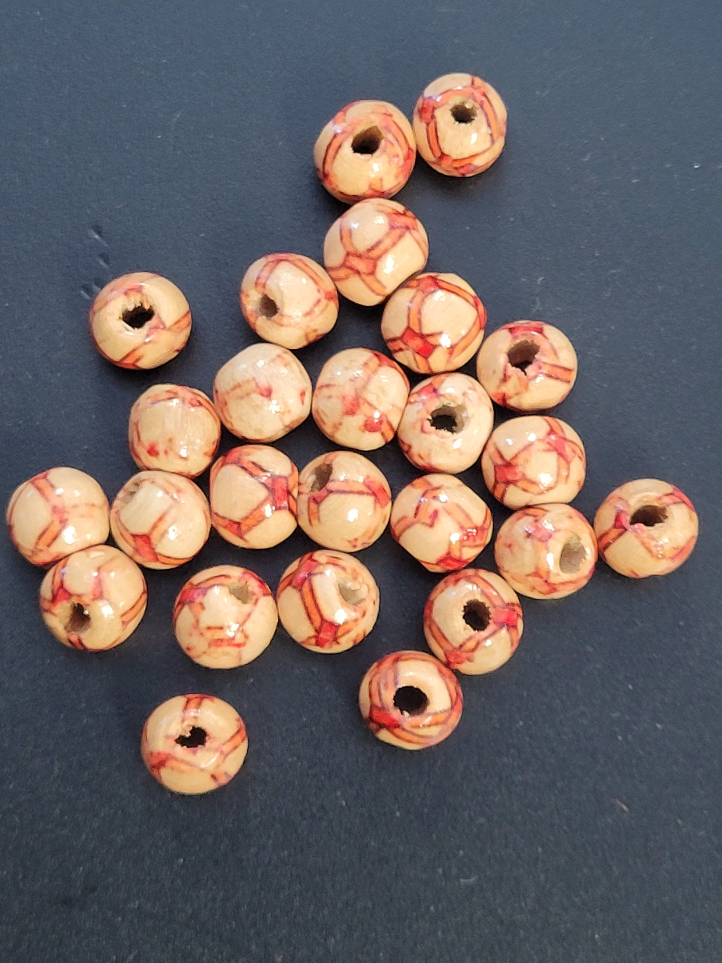 WOODEN BEAD ROUND  MIXED PATTERN & COLOR