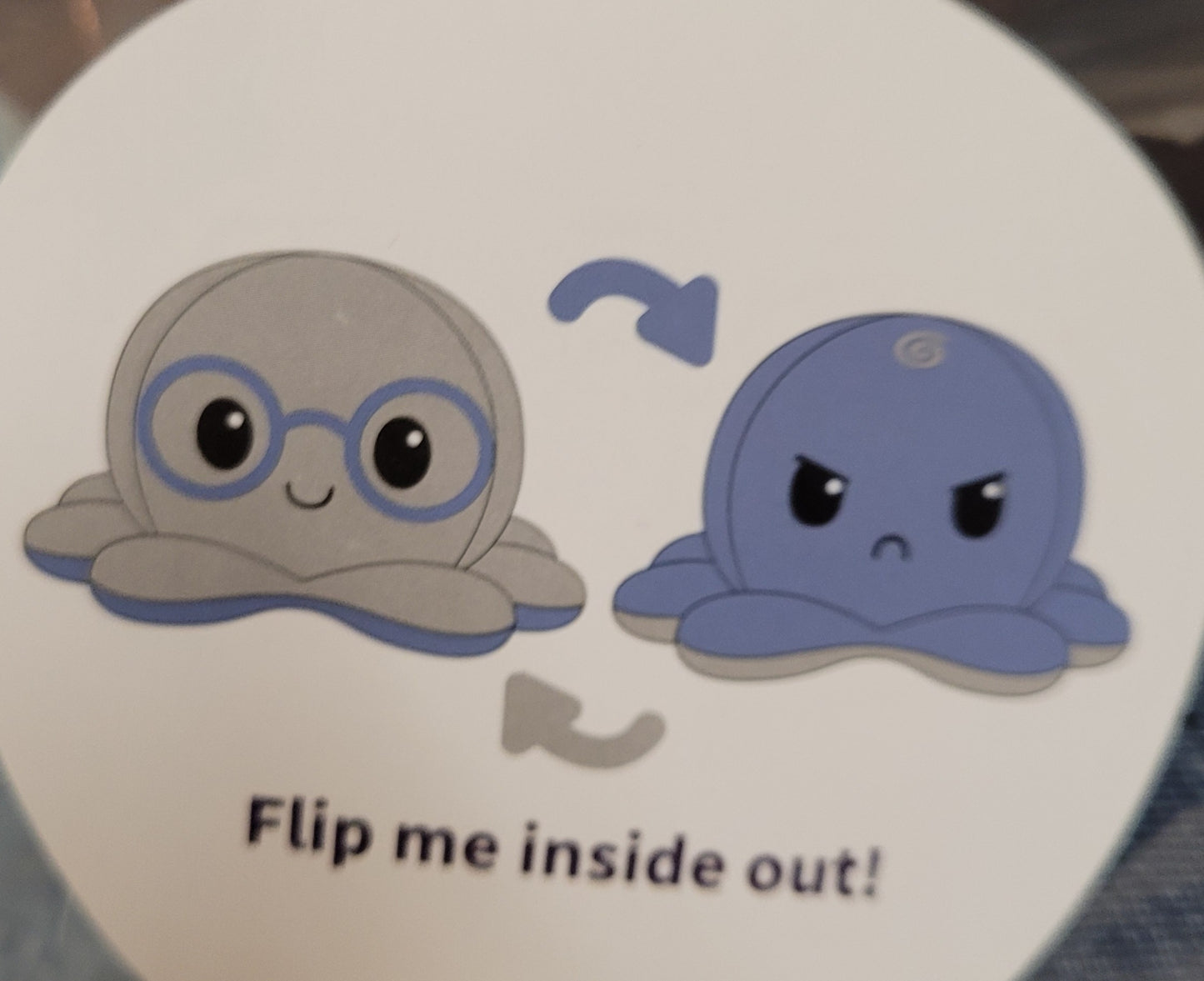 Big REVERSIBLE OCTOPUS PLUSHIE Blue Angry vs Grey Glasses