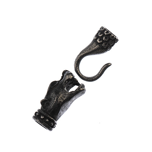 Stainless Steel Antique Silver Glue-In Cord Panther Head Hook Clasp 23x13mm/22x8mm 6mm Hole