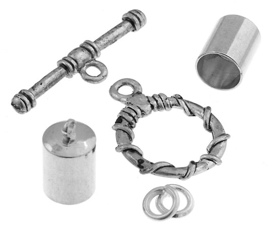 Kumihimo Finding Kit Silver 7mm End Cap/Jump Ring/Toggle