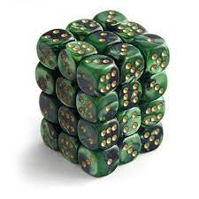 CHX Festive Dice: Jade w/ Gold 12mm d6 Block (36ct) 27815