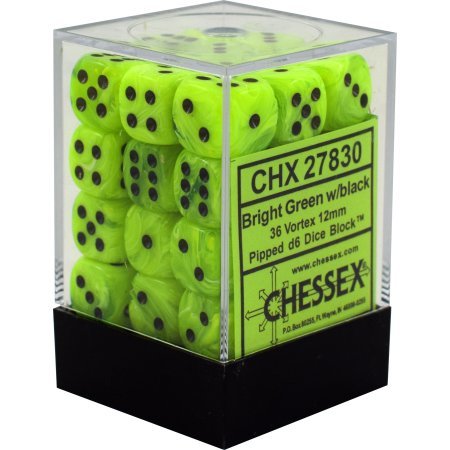 CHX Festive Dice: Bright Green w/ Black 12mm d6 Block (36ct) 27830