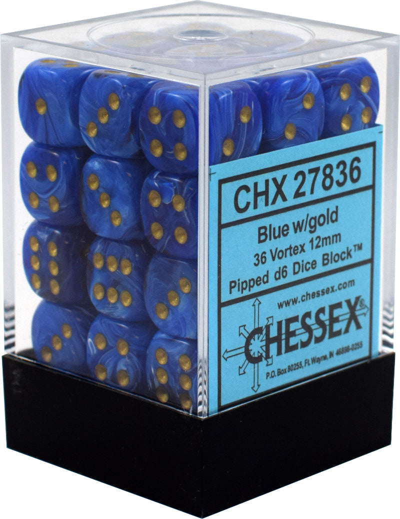 CHX Festive Dice: Blue w/ Gold 12mm d6 Block (36ct) 27836