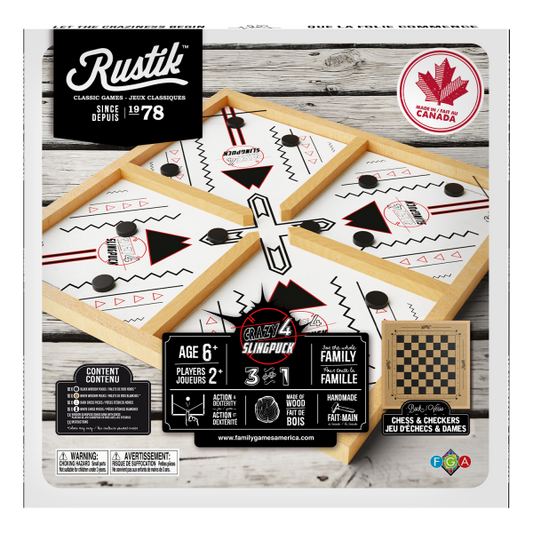 Rustik Crazy 4-player Slingpuck / Chess / Checkers 3-in-1