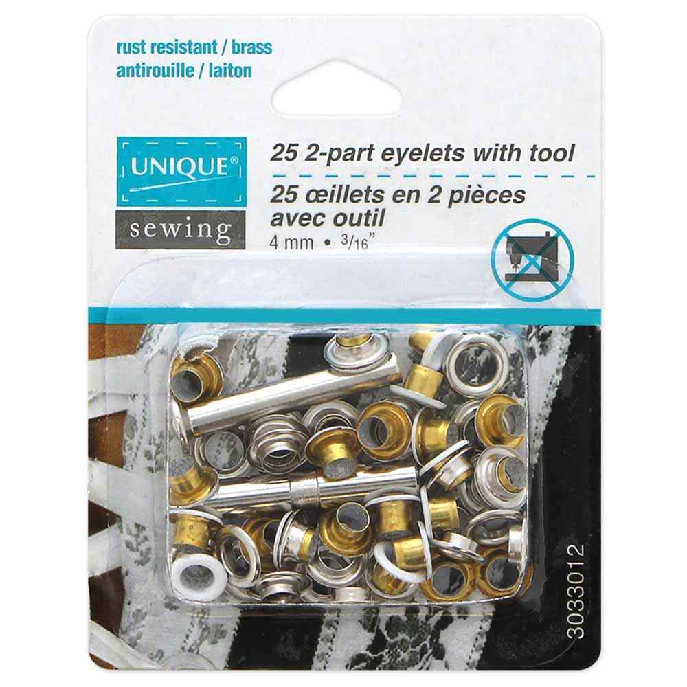 UNIQUE SEWING 2-Part Eyelets with Tool - 4mm (3/16″) -