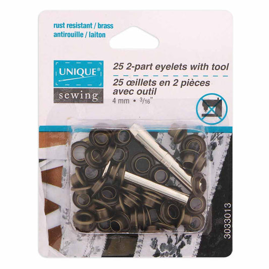 UNIQUE SEWING 2-Part Eyelets with Tool - 4mm (3/16″) -