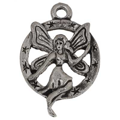 PENDANT-FAIRY IN CIRCLE 15mm ANTIQUE SILVER LF/NF