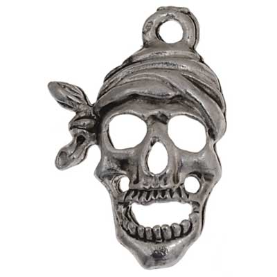 PENDANT - PIRATE SKULL WITH BANDANA ANTIQUE SILVER LF/NF