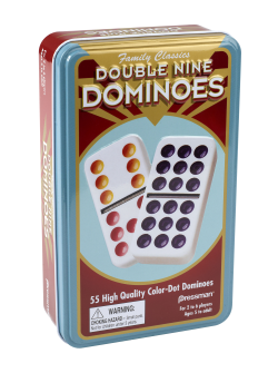 Pressman Double 9-Color Dot Dominos In A Tin Board Game