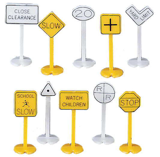 Bachman: Scene Scapes: RAILROAD & STREET SIGNS (24 PIECES) (HO SCALE) Yellow