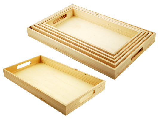 Wood Craft: 6.63x13-10.13x16.13" DIY Trays Set/5pc w/Handles