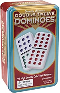 Pressman Double 12-Color Dot Dominos In A Tin Board Game