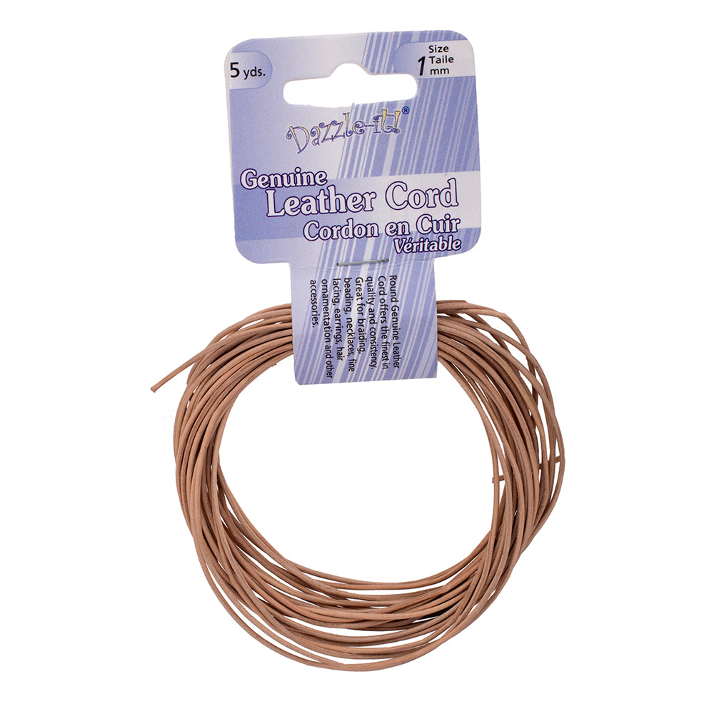 Dazzle-It Genuine Leather Cord 1mm Round Natural 5yds