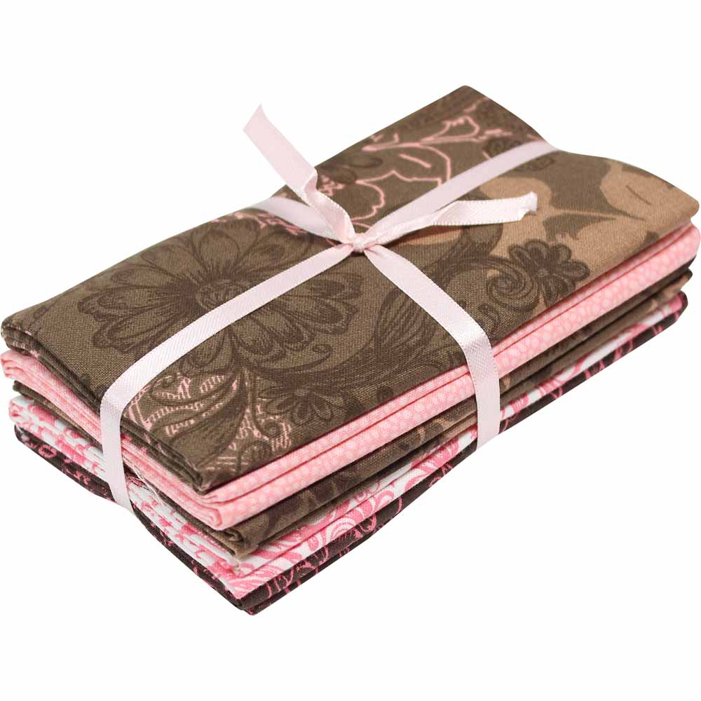 FABRIC CREATIONS Fabric Bundle (5pcs) - Pink & Brown - 45 x 53cm (18″ x 21″)