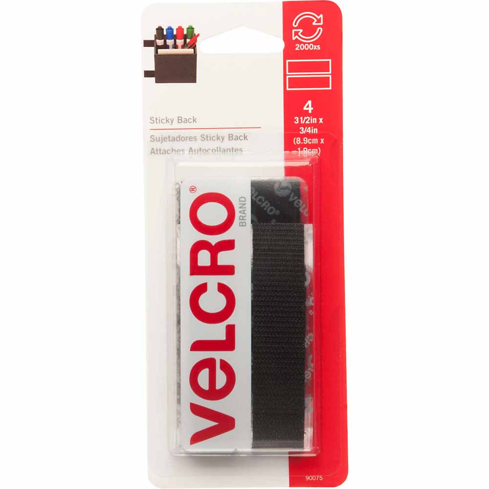 VELCRO Sticky Back Strips Black - 19mm x 9cm - 4 pcs.