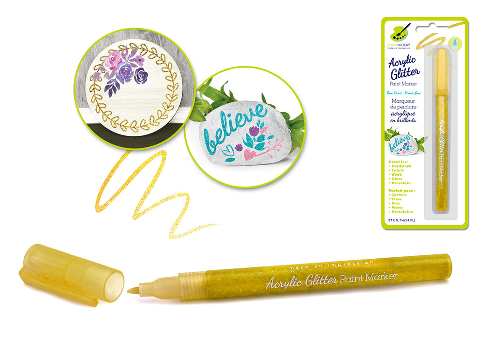Color Factory: Acrylic Glitter Marker Fine-Liner Permanent 3ml G) Gold
