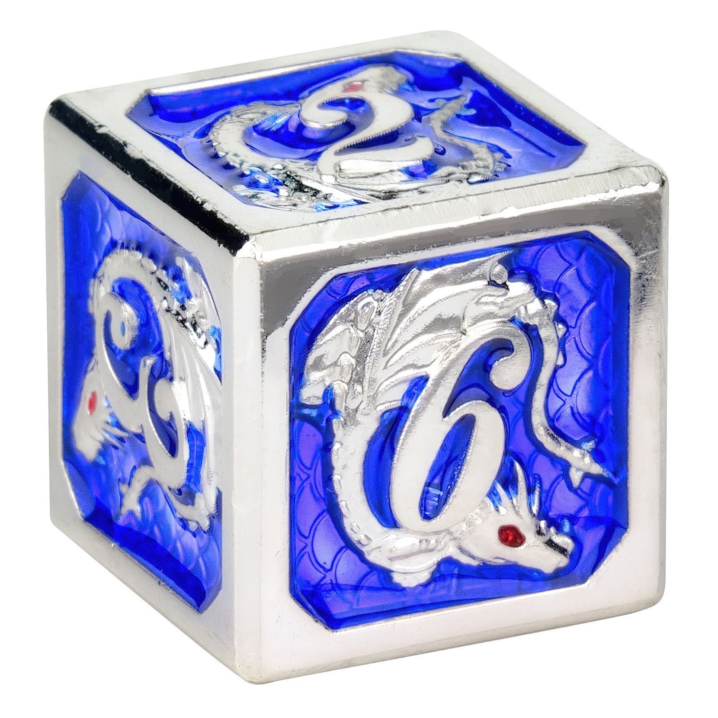 Silver royal blue solid metal dragon dice