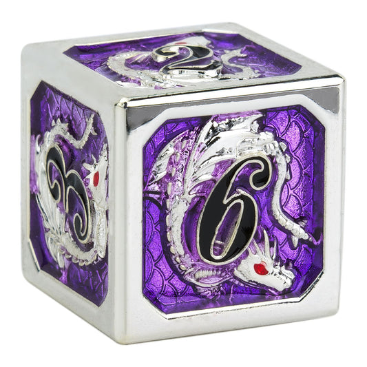 Silver Amethyst with Black font hand painting dragon Metal RPG dice set
