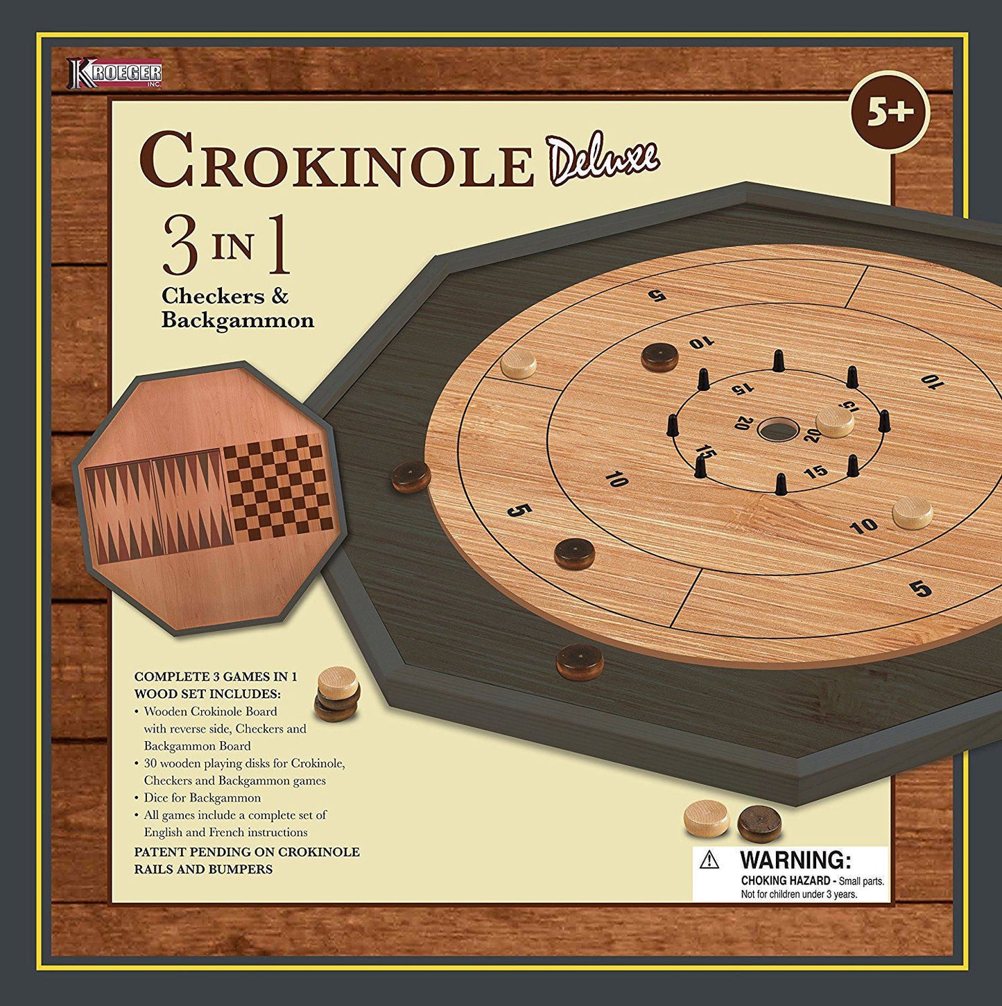 Crokinole 3 in 1 Deluxe Wooden Board Set Game