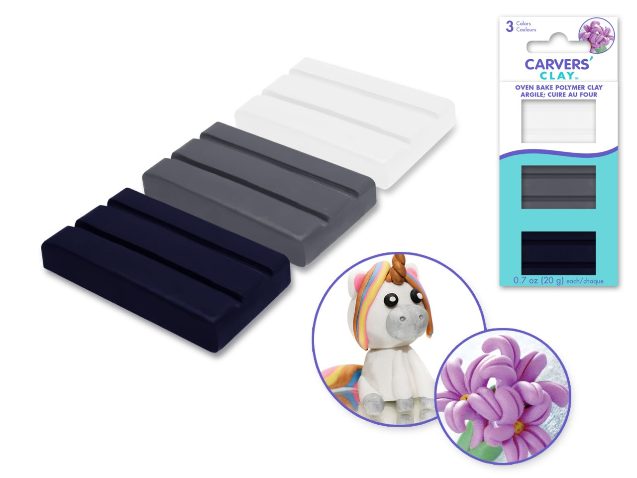 Carvers' Clay: 60g Polymer Oven-Bake Asst 3-col 20g eaE) CLASSIC
