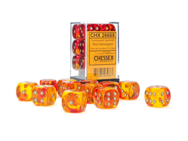 Chessex (26668): D6: 12mm:  Translucent Red-Yellow/Gold