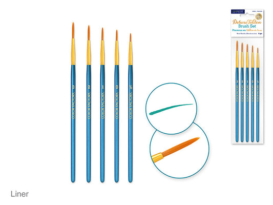 Artist Brush Set: Deluxe Taklon Brush Sets x5 Wood Handle C) Liner