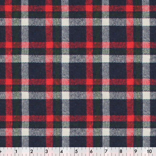 FABRIC CREATIONS 44" x 8yd Cotton Flannel Fabric Bolt - Navy & Red Stripes Plaid