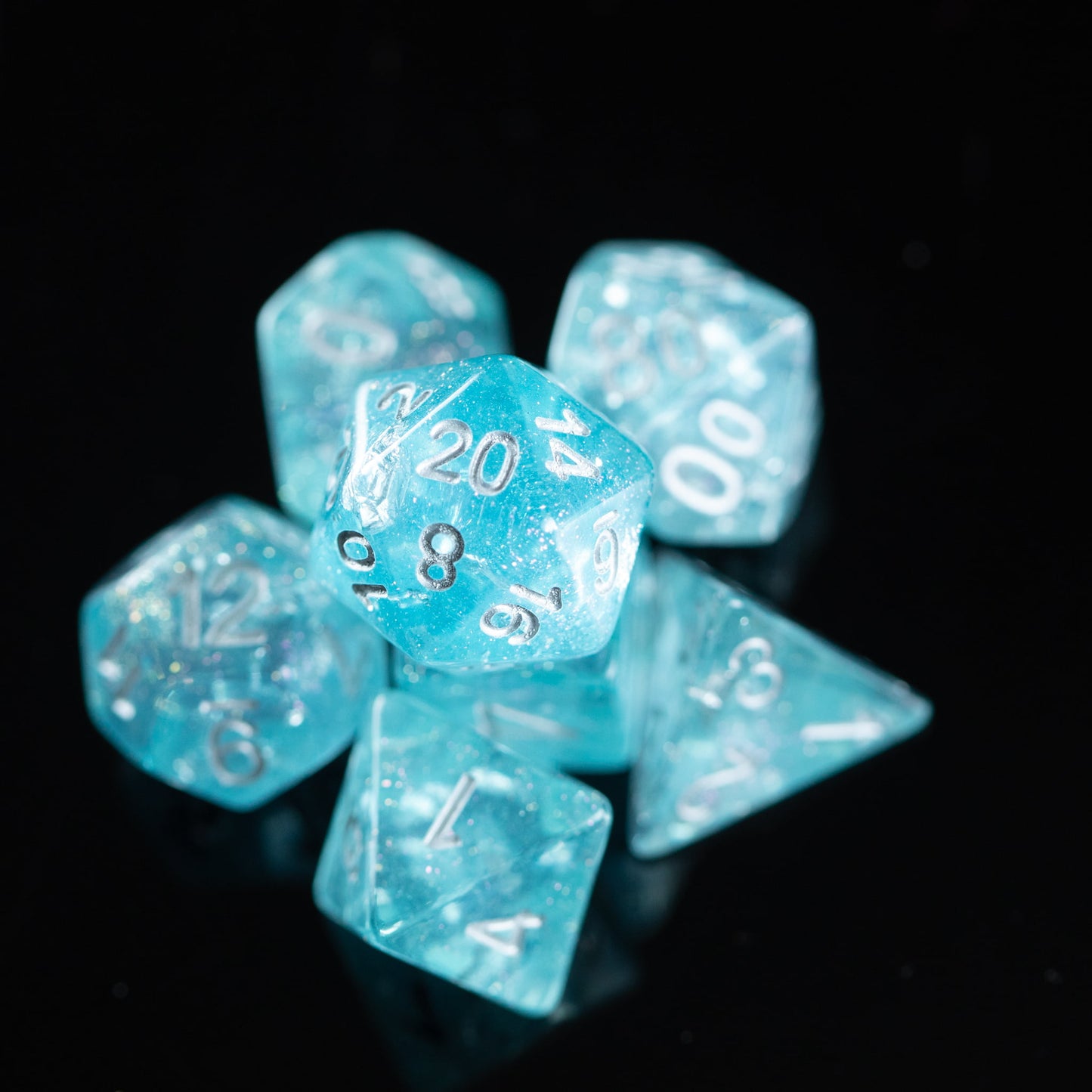 Light Blue & Silver Leaf Wedding Dice – 7 Piece Set