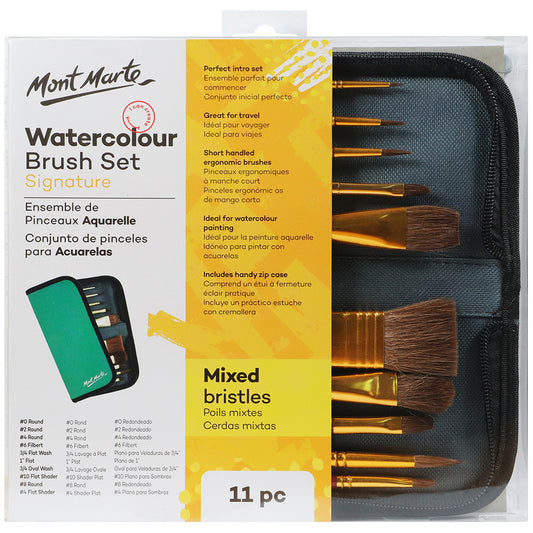MONT MARTE Mixed Bristle Watercolour Brush Set Wallet - 11pcs