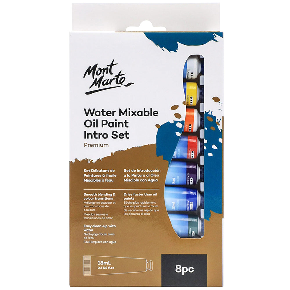 MONT MARTE Water Mixable Oil Paint Intro Set - 18ml each - 8pcs