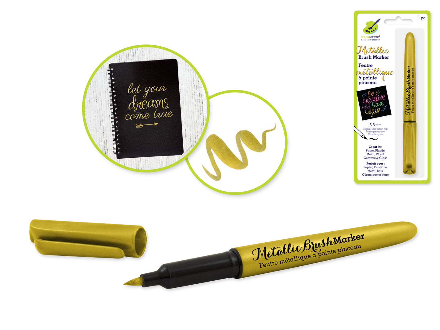 Color Factory: Metallic Brush Marker Permanent 6.8mm A) Gold