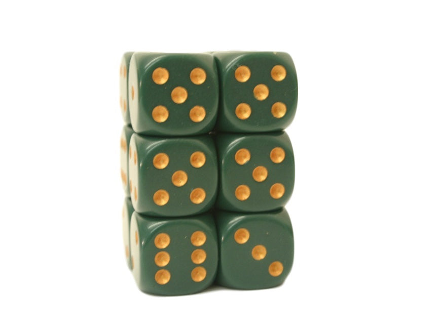 Chessex (25615): OPAQUE 12D6 DUSTY GREEN/COPPER 16MM