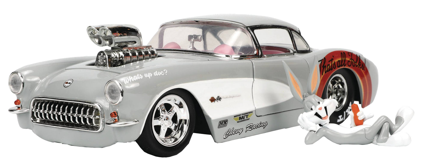 HOLLYWOOD RIDES BUGS BUNNY 1956 CHEVY CORVETTE W/FIG 1/24 DIE-CAST VEH