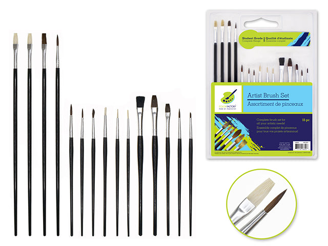 Artist Brush Set: Student Grade x15 Black Handle Complete Range