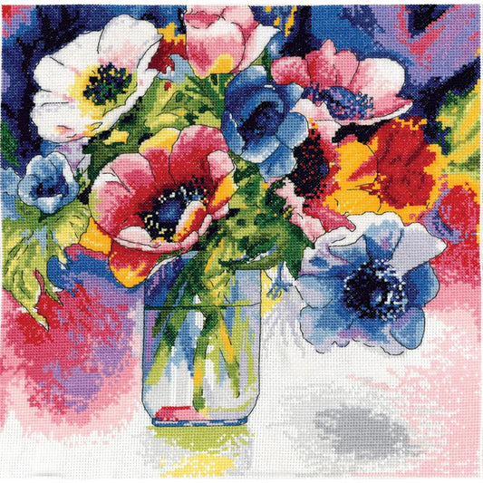 Design Works Counted Cross Stitch Kit 12" x 12"  Watercolor Anemonies