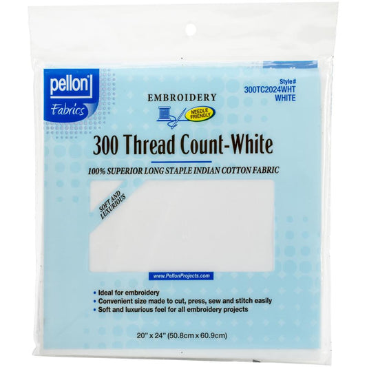 Pellon 300 Thread Count Cotton Fabric For Embroidery - White 20"X24"