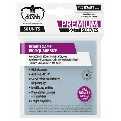 ULTIMATE GUARD Premium Big Square Board Game Card Sleeves Clear 82 x 82mm 50ct