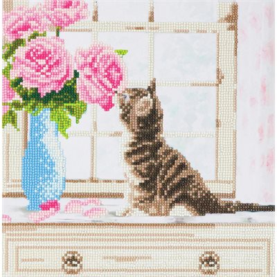 Craft Buddy Crystal Art Kit Cat & Flowers 30 x 30 cm Pre-Framed 5D Art Kit