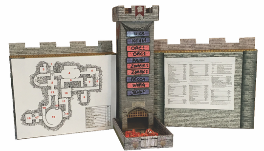 Castle Keep Dice Tower, 2 Castle Wall DM Screens with Magnetic Initiative Turn Tracker