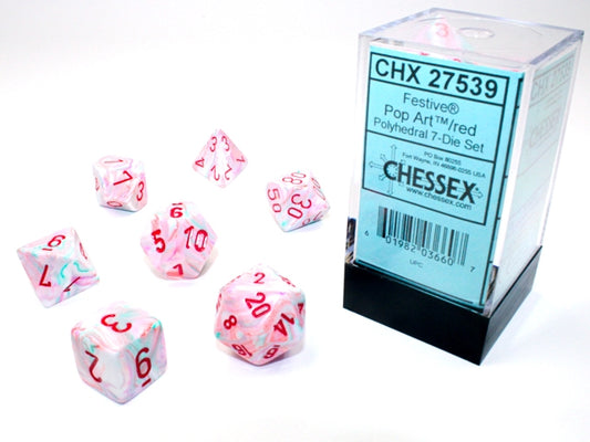 Chessex (27539): Polyhedral 7-Die Set: Festive: Pop Art/Red