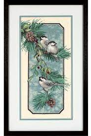 Dimensions Stamped Cross Stitch Kit Pattern: Chickadees on a Branch