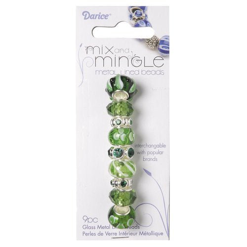 Darice Mix and Mingle Glass Metal-lined Green & Black Beads