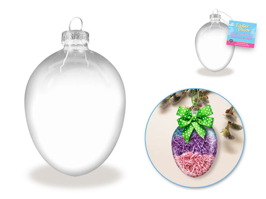 Seasonal Décor: 8cm DIY Clear Ornament Glass Egg w/Metal Hanger