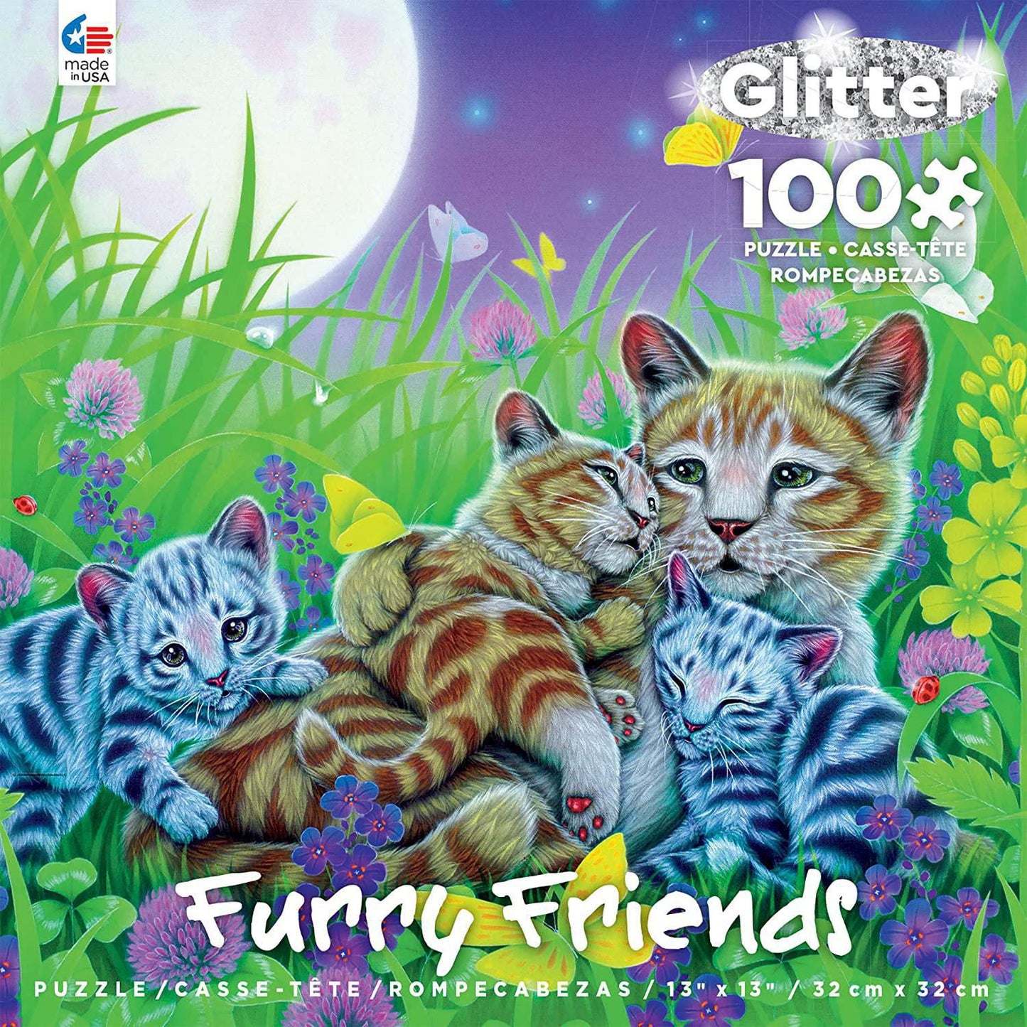 Ceaco Furry Friends Glitter 100-Piece Puzzle Family Cat