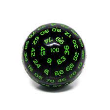 100 Sided Die -Black Opaque with Green D100
