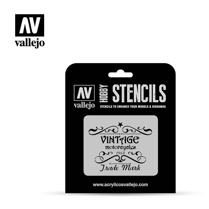 Vallejo Hobby Stencils ST-LET005 Vintage Motorcycles Sign