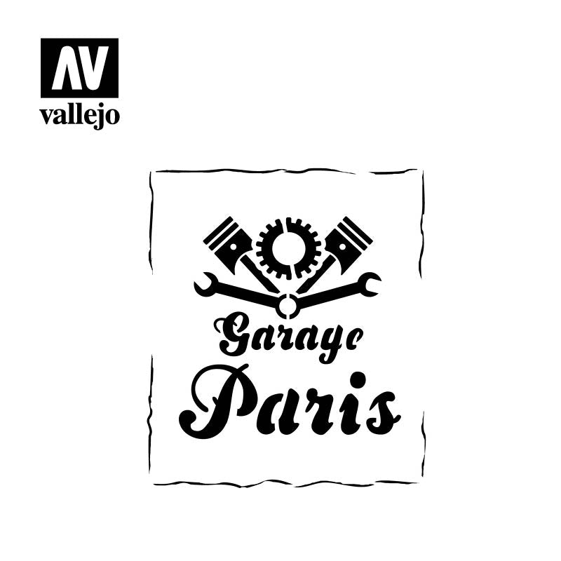 Vallejo Hobby Stencils ST-LET001 Vintage Garage Sign