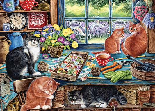 Cobble Hill Garden Shed Cats Tray Puzzle 35 pc