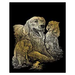 Golden Retriever & Puppies Mini Gold Foil Engraving Art Kit, 5 x 7