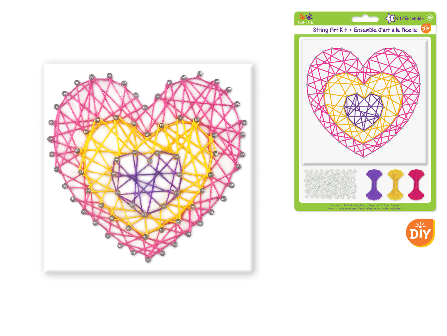 Krafty Kids Kit: DIY String-Art Kit F) Heart Medley